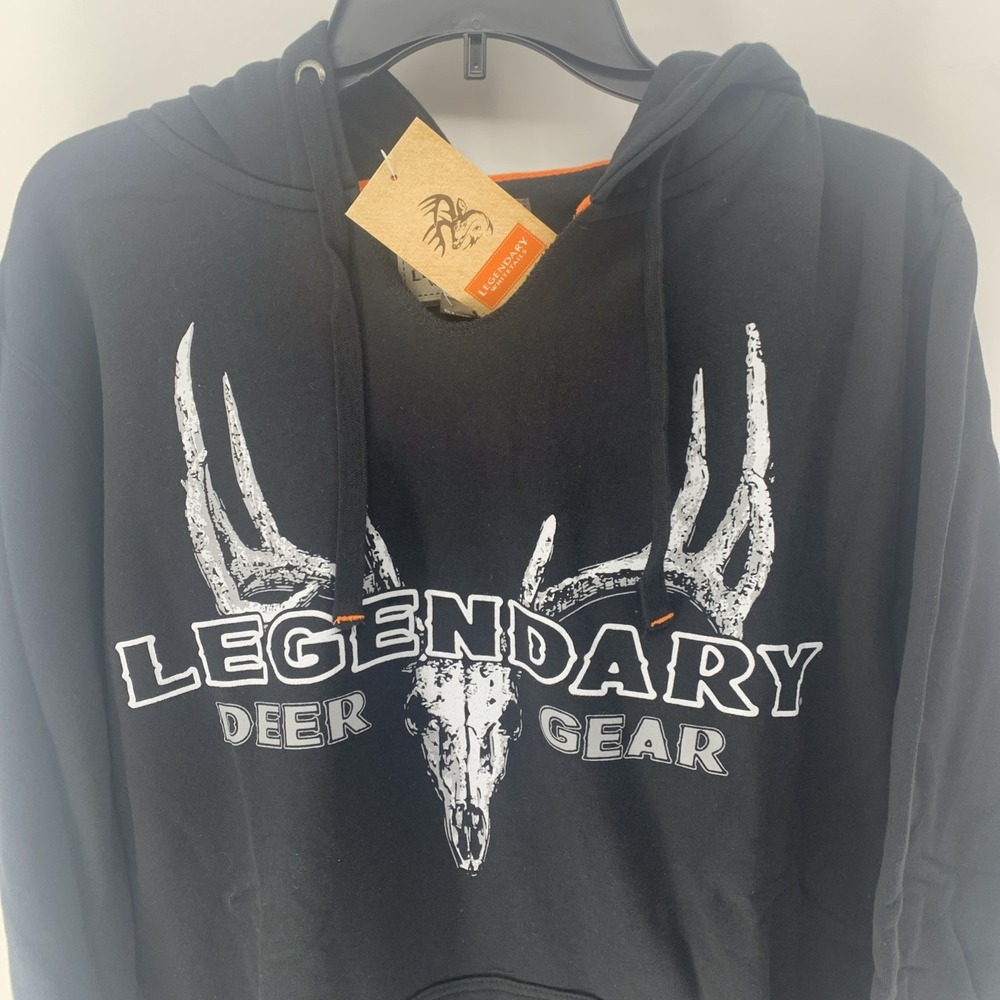 NEW Legendary Whitetails , Original Deer Gear Hoodie Black Graphic Print Men's